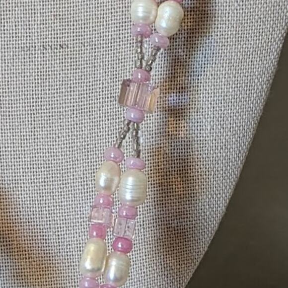 Pink Quartz, Potato Pearls, and Glass Bead Tassel Necklace - Picture 8 of 13